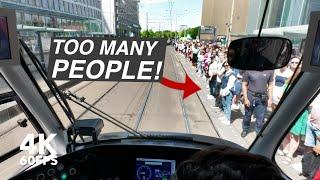 An OVERCROWDED tram to the beach |  HTM Line 9 |  The Hague | 4K Tram Cabview | Siemens Avenio