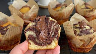 Soft and Moist! Chocolate-Filled Marble Muffins! They Disappear in an Instant!