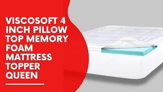Best ViscoSoft 4 Inch Pillow Top Memory Foam Mattress Topper Queen  | Lux Dual Layer Mattress Pad.