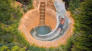 Build Underground Swimming Pool Water Slide Around Secret Underground House - Primitive Technology