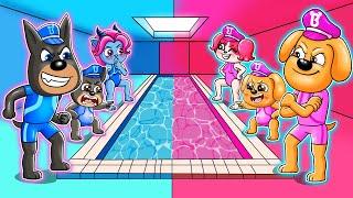 Pink vs Blue Family Swim Race Challenge at the Swimming Pool | Sad Story | Sheriff Labrador Police