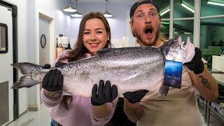 Cutting Ora King Salmon into Sushi