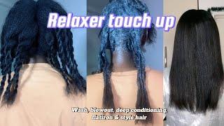 HOW I RELAX MY HAIR AT HOME| DEEP CONDITIONED, BLOWOUT, FLATIRON AND STYLE MY HAIR #hairgrowth