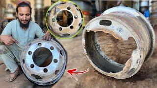 How To Rebuild Broken Truck Rear Wheel Rim Plate Amazing repairing of broken rim plate