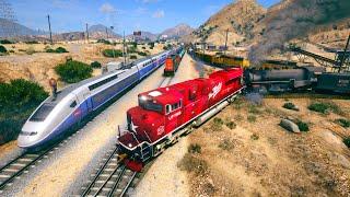 THE KATY train meets SHINKANSEN and TGV with 2 Trains 2 Tracks! - Grand Theft Auto V