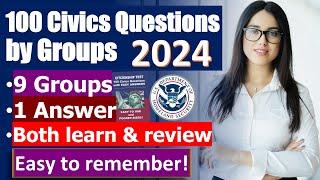 (2024 - Special Edition) 100 Civics Questions by Groups for US Citizenship test (both learn & test)