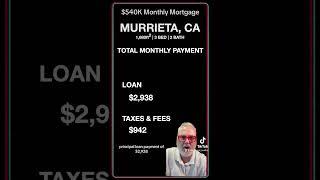 $540K Monthly Mortgage Breakdown for Murrieta, CA