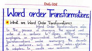 Word order Transformation #ENG-206 #4thsememster #pu