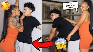 MANHANDLING MY BOYFRIEND TO SEE HOW HE REACTS! * HILARIOUS*