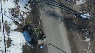 Russian military vehicle ambushed by Ukrainian forces