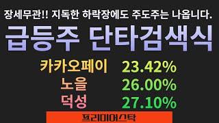 장세무관!! 지독한 하락장에도 주도주는 나옵니다. - 급등주 단타검색식 : 카카오페이 (23.42%), 노을 (26.00%), 덕성 (27.10%)