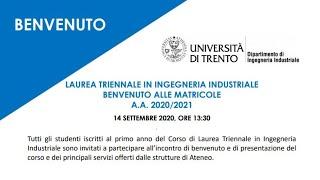 Benvenuto alle matricole - Laurea triennale in Ingegneria Industriale