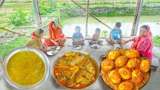 কুমড়ো ফুলের ডাল,ডিম কারি আর মাছের ঝাল সম্পূর্ণ গ্রাম্য পদ্ধতিতে আজ রান্না করলাম||fish curry