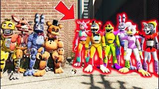 ALL WITHERED ANIMATRONICS vs ALL GLAMROCK ANIMATRONICS (GTA 5 FNAF Mods)