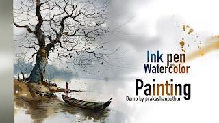 A different method of watercolour painting | ink pen with watercolour | demo by prakashanputhur