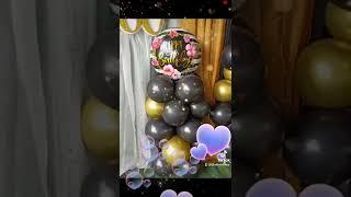 60th birthday balloon garland set up/ Black and gold color theme