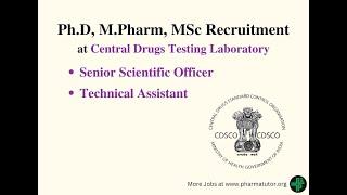 Job opportunity for BPharm or MPharm at Central Drugs Testing Laboratory, CDSCO ||  Government