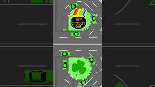 Happy St. Patrick's Day!  Green Cars on a Freeway with a Shamrock and Pot of Gold.  #stpatricksday