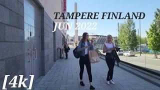 [4k] FINLAND - TAMPERE SUMMER WALK. Finland Walking Tour. Suomen kävelykierros.