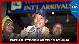 World champion Faith Kipyegon arrives at JKIA after bagging two gold medals in Budapest, Hungary