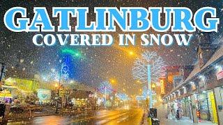 A HALLMARK SNOWY NIGHT IN GATLINBURG, TN | WALKING THE STREETS | NO CROWDS | ACTIVE SNOWFALL