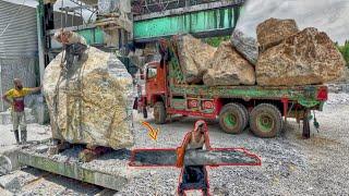 incredible Process of Huge Truck Unloading Stone In The Factory & Making Marbile,s Manufacture