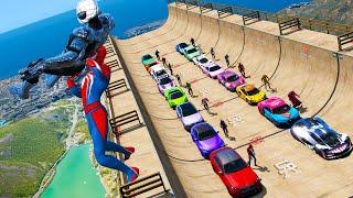 Back to Chiliad Mountain Ramps GTA V Spiderman return Epic Challenge Superheroes cars in GTA V mod