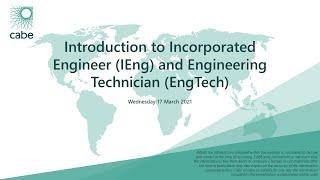 Webinar: Introduction to Incorporated Engineer IEng and Engineering Technician EngTech