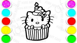 Cute Cup Cake Hello Kitty Drawing for kids, Painting & Coloring for kids, Toddlers | Easy to Draw,5