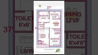 27'x37' house Plan with parking,27 by 27 west facing home plan,#2bhk @beautyofconstruction#chalao