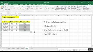 determine fuel consumption using excel