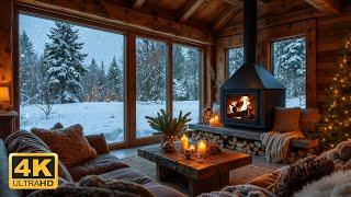 Snowfall at Cozy Winter Cabin Ambience ️ Slow Piano Music & Fireplace Sounds for Relaxation