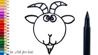 How to draw a simple goat face | Draw with circles | b6 Arts for kids