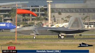 F-22s Up Close, High Winds Reverse Ops - Plane Spotting Honolulu Hawaii - PHNL/HNL