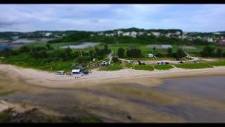 北名城ビーチ　キャンプ風景　ジオラマ風　  Drone Footage   okinawa islands Japan　 動画　素材　観光