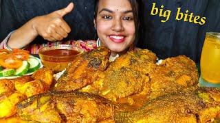 ASMR | Eating lots of spicy Fish bhuna/curry with white rice and salad | MUKBANG | EATING SHOW  