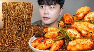 솎음무김치 짜짜로니 요리 먹방 KOREAN KIMCHI & RAMEN ASMR MUKBANG REAL SOUND EATING SHOW