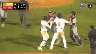 2021 08 28 Sussex County Miners at Tri-City Valley Cats - Benches cleared in the bottom of the 9th.