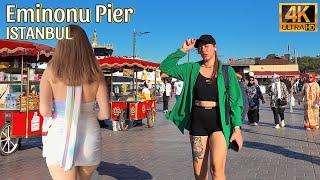 Istanbul Turkey 4K Walking Tour Around Eminönü Pier,Galata Bridge