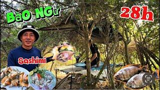 28h lên rừng xuống biển săn bắt & chế biến món bào ngư sashimi giòn tan | 28 hour camping survival