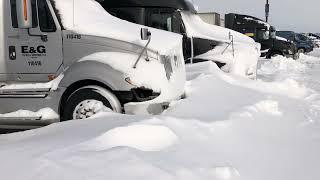 Snow storm in North Dakota. A truck caught fire