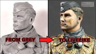 Timelapse Paint of a 1/10 Scale Resin Bust -  German Panther Tank Commander "Das Reich" Division