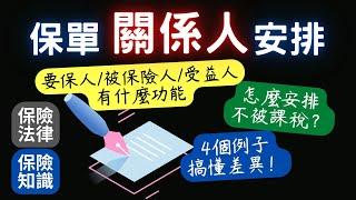 保單關係人要怎麼安排│要保人 被保險人 受益人的功能和權益│這樣安排可以傳承財富 指定分配 還可以不課稅│變更要保人會有贈與稅│受益人拿到保險金會有最低稅負制│受益人要申報所得稅│