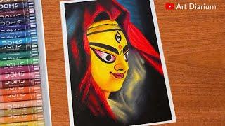 Maa Durga Drawing with Oil Pastel | Durga Puja Drawing Step-by-Step Tutorial