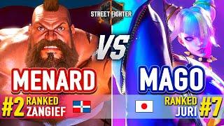 SF6  MenaRD (#2 Ranked Zangief) vs Mago (#7 Ranked Juri)  SF6 High Level Gameplay