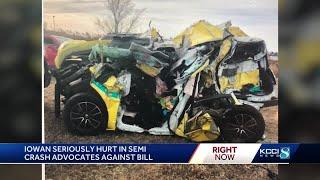 Iowan hurt in semi-truck crash advocates against bill that would limit crash victim compensation