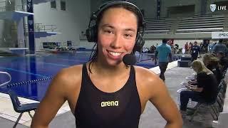 Olympian Torri Huske interviews after Stanford wins 800 freestyle relay | 2023 Pac-12 Championships