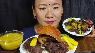 Crispy Pork skin With Basmati Chamal, alu ,salad ,Dal || Rubi Rai Mukbang ️