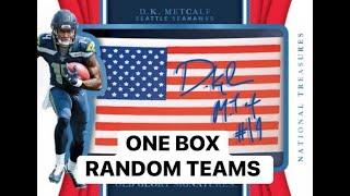 One box National Treasures 2019 Football random teams