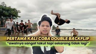 PERTAMA KALI AKBAR HASRI COBA DOUBLE BACKFLIP PANTAI | Mabar Salto Sampe Pusing